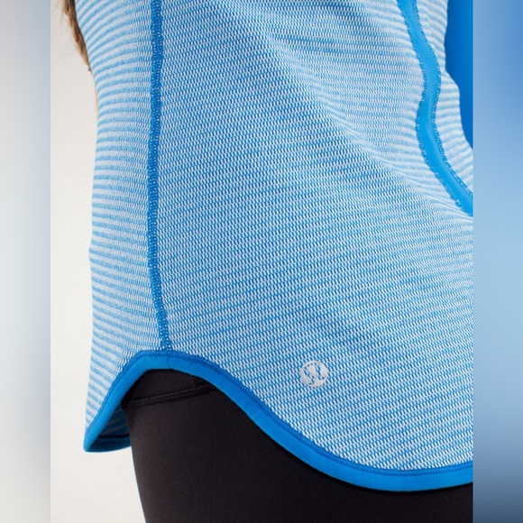 Lululemon Runder Under Long Sleeve Mini Check Pique Beaming Blue Polar size 10? - Picture 8 of 13